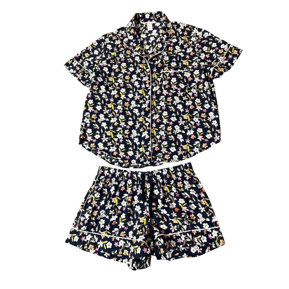 Victorias Secret Pajama Shorts Set Womens S Blue Floral Cotton Blend Used - Picture 1 of 16